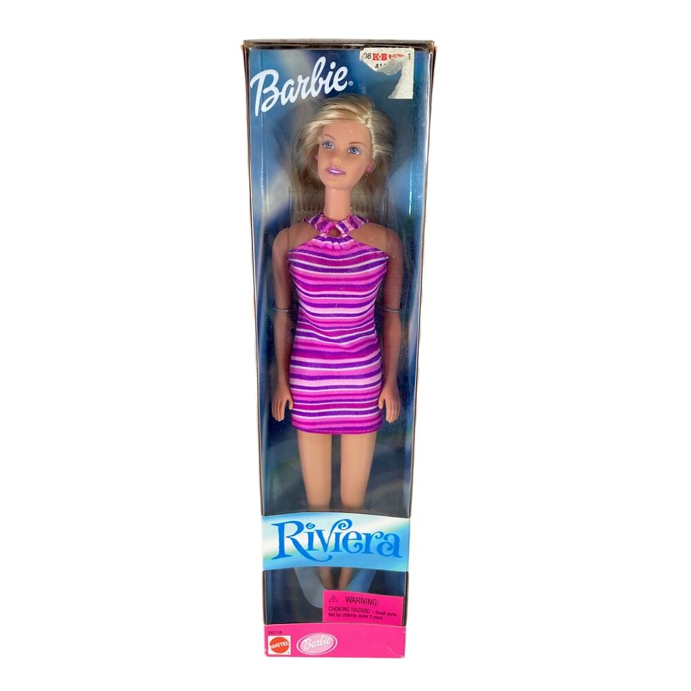 Vintage 90s Mattel Riviera Barbie (Stripes) #26218 (1999) NRFB Creased Box